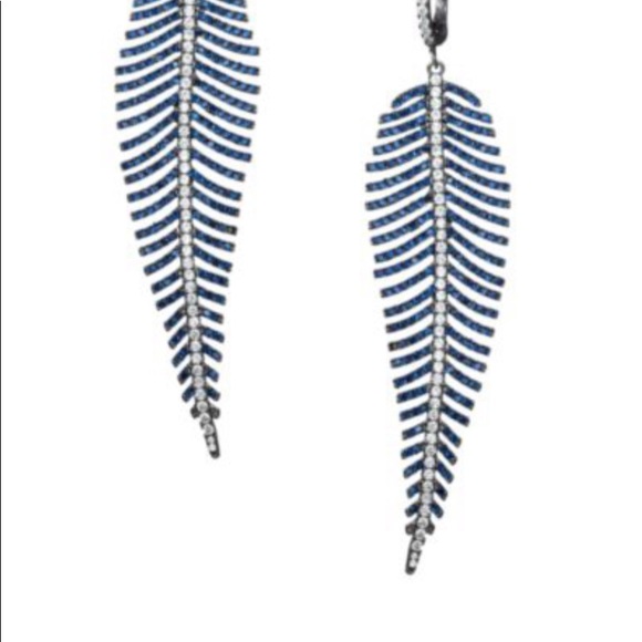 NIB Blue Crystal Feather Drop Earrings - Picture 2 of 3